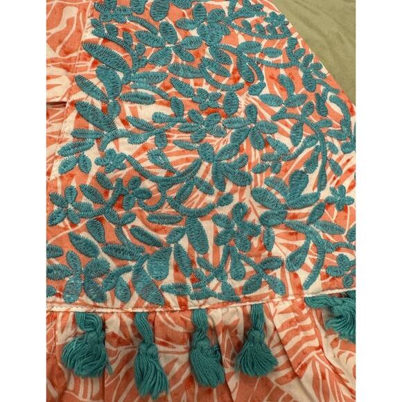 Impressions Womens XS Boho Embroidered Tank Top Cotton Palm Tropical Coral White - Picture 5 of 8